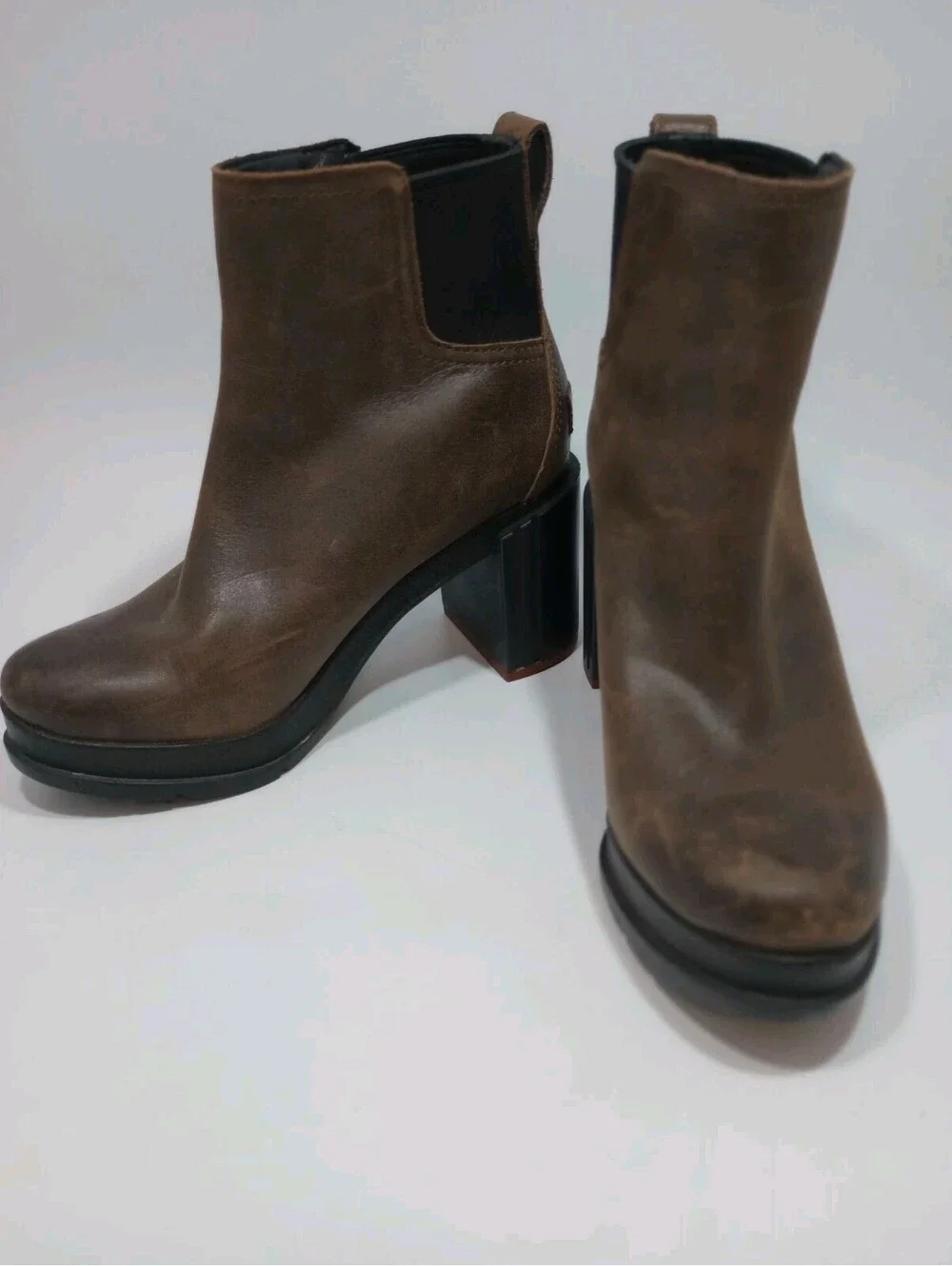 SOREL Chelsea Boot Chunky Block Heal Burro Brown Ankle Boots 6.5